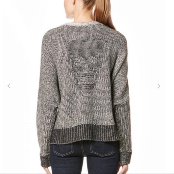 Skull Cashmere Sweaters - Skull Cashmere Open Front Cardigan Skull Detail